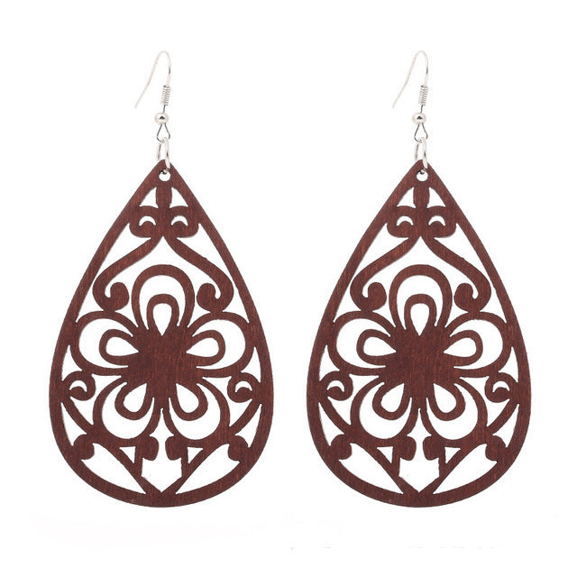 Wholesale Vintage Hollowed Out Wood Earrings